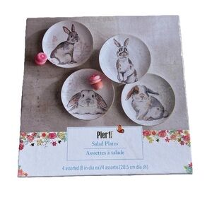 SET OF 4 PIER1 EASTER NATURAL BUNNY SALAD DESSERT PLATES 4